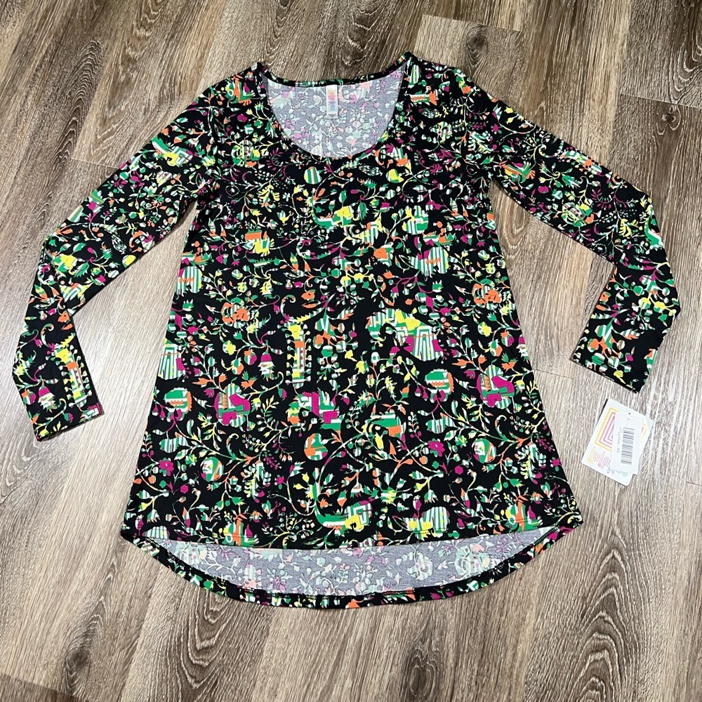 NWT Lularoe Lynnae Shirt floral black green yellow sz:XS